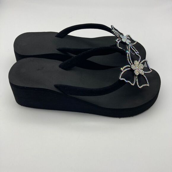 Colorful Crystal Butterfly Velvet Platform Slippers Size 5/23,5cm - Picture 4 of 9